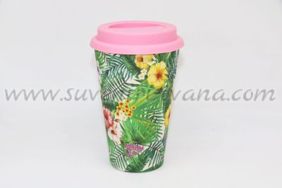 Бамбукова чаша с флорални мотиви, модел едно