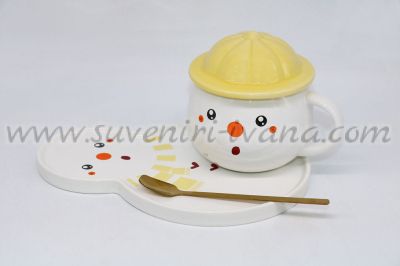 Комплект чаша с чинийка снежен човек, модел едно