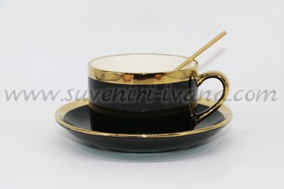 Комплект черна чаша с чинийка