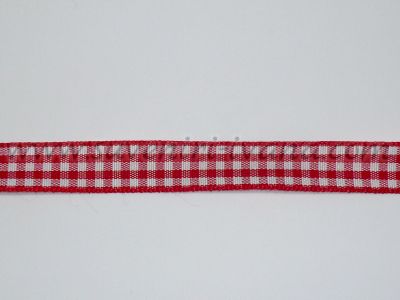 Кариран ширит за декорация в бяло и червено, ширина 1,0 см