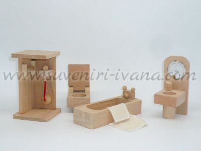 Дървено обзавеждане за къща за кукли - баня