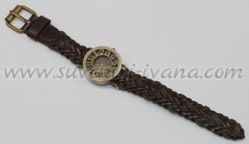 Часовник за ръка с плетена каишка от естествена кожа