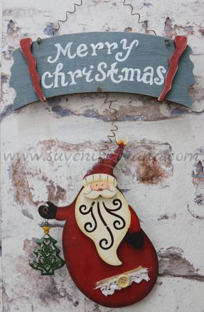 Дървена табелка с Дядо Коледа и надпис 'Merry Christmas'