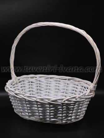 Бяла плетена кошница с овална форма 39,0 х 32,0 х 37,0 см