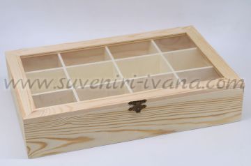 Натурална дървена кутия за чай с 12 отделения