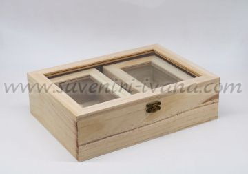 Комплект 3 броя натурални дървени кутии със стъклен капак