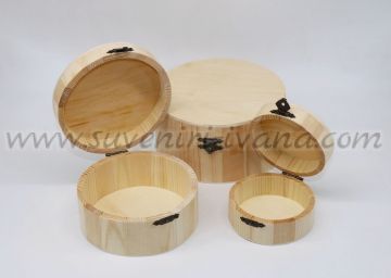 Кръгли дървени кутии, комплект 3 броя