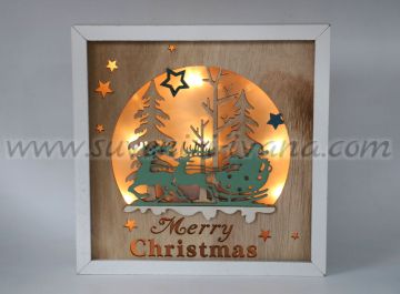 Светещо дървено пано за декорация 'Merry Christmas'
