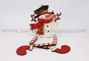 Коледна декорация-дървен снежен човек, модел две