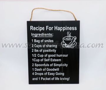 дървена табелка Recipe for happiness