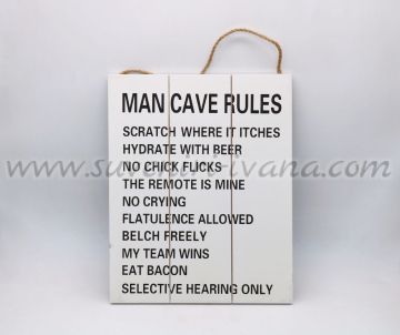 Забавна дървена табелка 'Man cave rules'