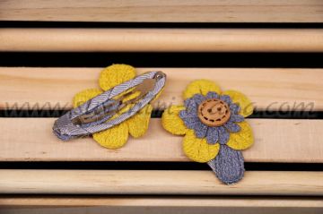 комплект шнолки за коса с цветенца и дървено копче
