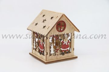 Светеща дървена коледна къщичка за декорация, модел три