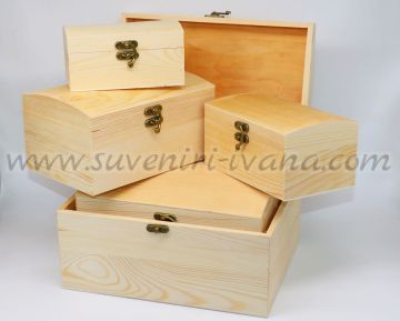 Дървени кутии със заоблен капак, комплект 5 броя