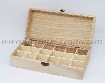 Дървена кутия за принадлежности с 18 отделения