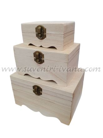 Натурални дървени кутии с крачета, комплект 3 броя