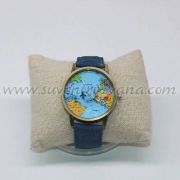 Часовник за ръка с мини карта на света на циферблата