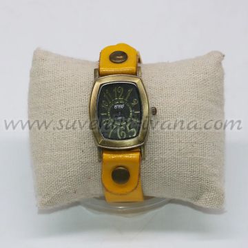 Ръчен часовник с жълта каишка от естествена кожа
