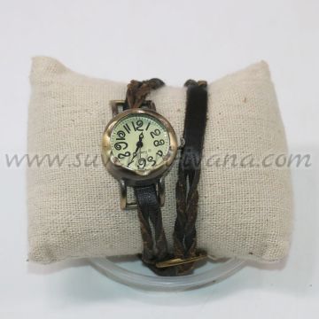 Дамски часовник за ръка тип гривна с кафява каишка от естествена кожа