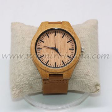 Дървен часовник за ръка с кожена каишка, модел шест