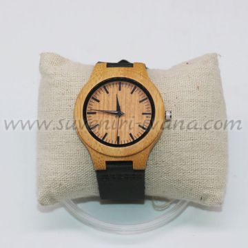 Дървен часовник за ръка с кожена каишка, модел седем