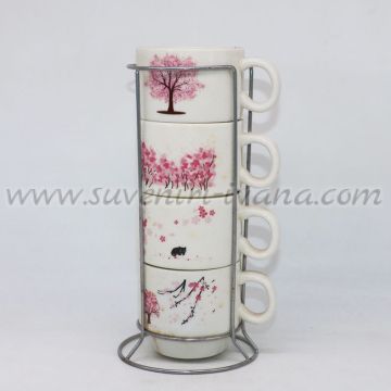 Комплект чаши за чай или кафе с метална стойка