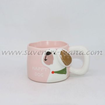 розова керамична чаша с куче и надпис Happy Dog