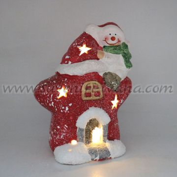 светеща коледна фигурка снежен човек с къщичка