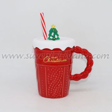 коледна чаша „Merry Christmas“ със силиконов капак и сламка