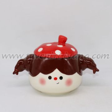 чаша / захарничка с капак - момиче с шапка гъбка