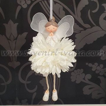 висящо ангелче бяла рокля ръце отпред и крила – фигурка за окачване