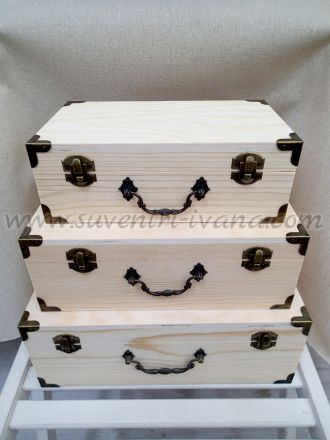Дървени кутии тип куфар, комплект 3 броя