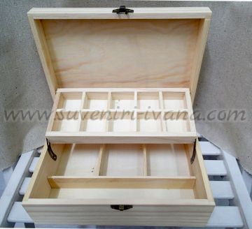 Дървена кутия за бижута, натурална 24,0 х 9,0 х 17,0 см.
