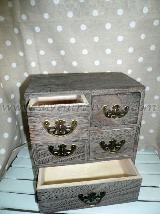 дървена кутия за принадлежности с пет чекмеджета