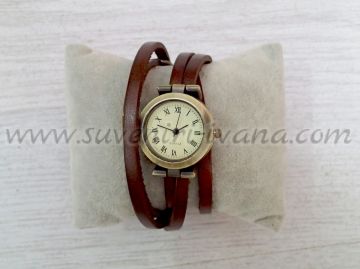Винтидж часовник гривна с кафява каишка от естествена кожа