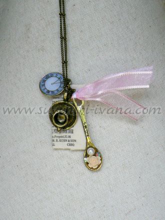 Vintage necklace cup, spoon and clock