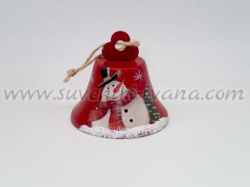 Коледна камбанка със снежен човек, червена