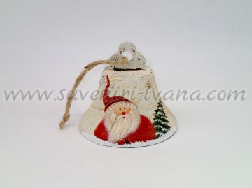 Коледна камбанка с дядо Коледа, бяла