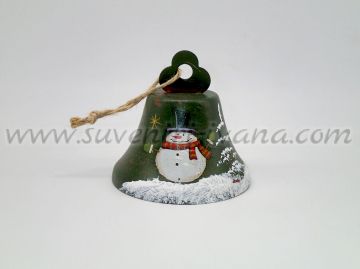 Коледна камбанка със снежен човек, зелена