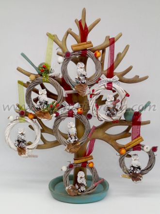 Коледен венец за закачане със сова, късметче и ръчна декорация