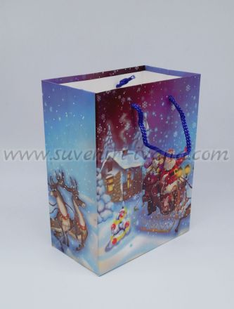 Коледна торбичка за подаръци дядо Коледа с шейна 18 х 10 х 23 см