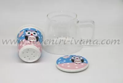 чаша за чай бухалче с цедка с капаче