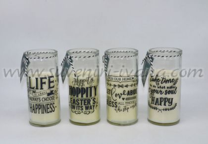 бурканчета с надписи и ароматна свещ