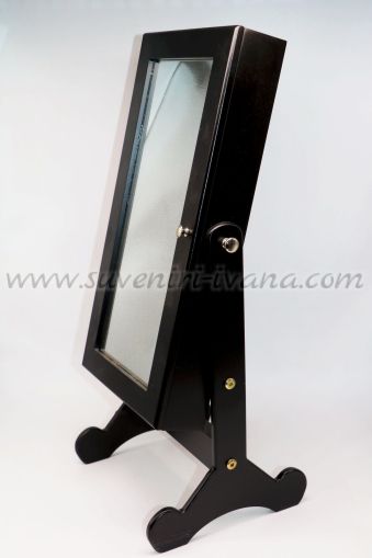 шкаф за бижута в черен цвят с огледало