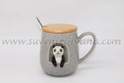 сива чаша с панда бамбуково капаче и лъжичка