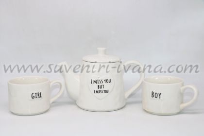 комплект за чай-чайник и две чаши 'Girl and Boy'