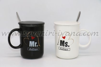 комплект бяла и черна чаши Mr и Ms