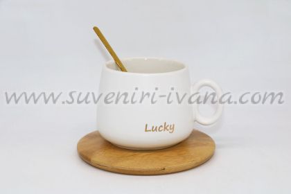 чаша Lucky с бамбукова чинийка и лъжичка