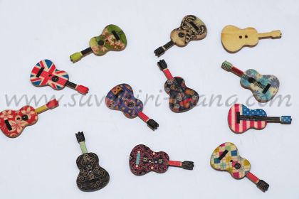 дървени копчета китари с цветен принт