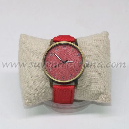 часовник за ръка с червен циферблат и каишка